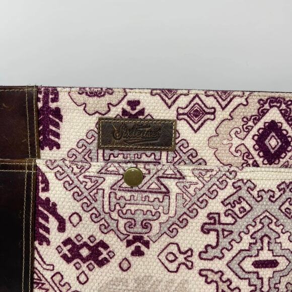 Sixtease Amythest Purple Cream Printed Canvas Brown Leather Large Crossbody Bag - Picture 3 of 10